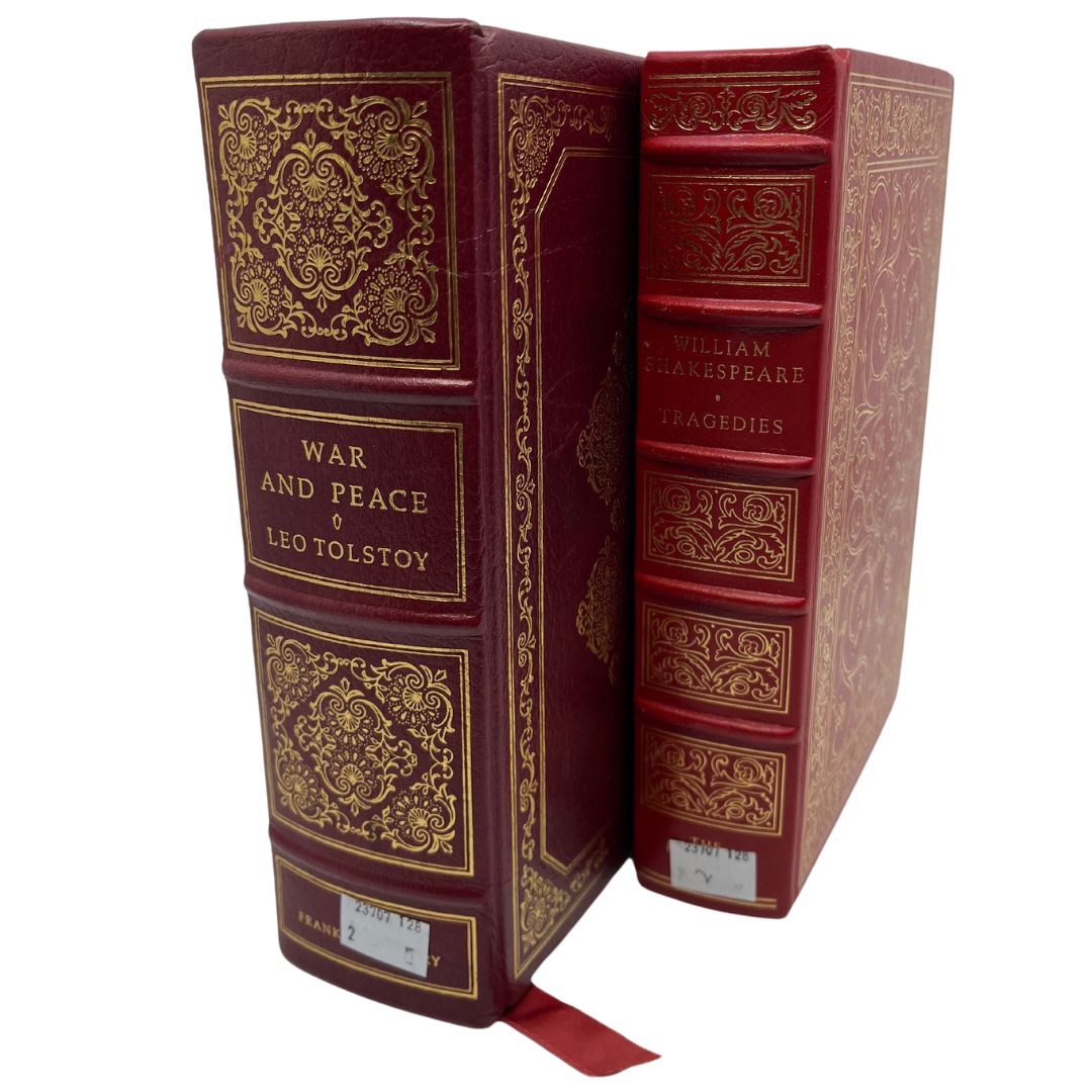Two leatherbound The Franklin Library books to include a 1981 edition War & Peace by Leo Tolstoy and