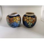 A Pair Of Royal Doulton Arts & Crafts Grape Motif Vases, Signed Bessie Newberry C1920s. Each 15cm