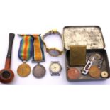 Selection of items. To include two WW1 medals awarded to PTE.W.J.TIMS. R. W. KENT R.  There is