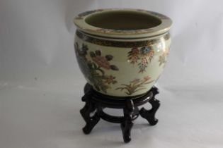A Chinese Republic Period porcelain fishbowl and stand. Blue character mark.