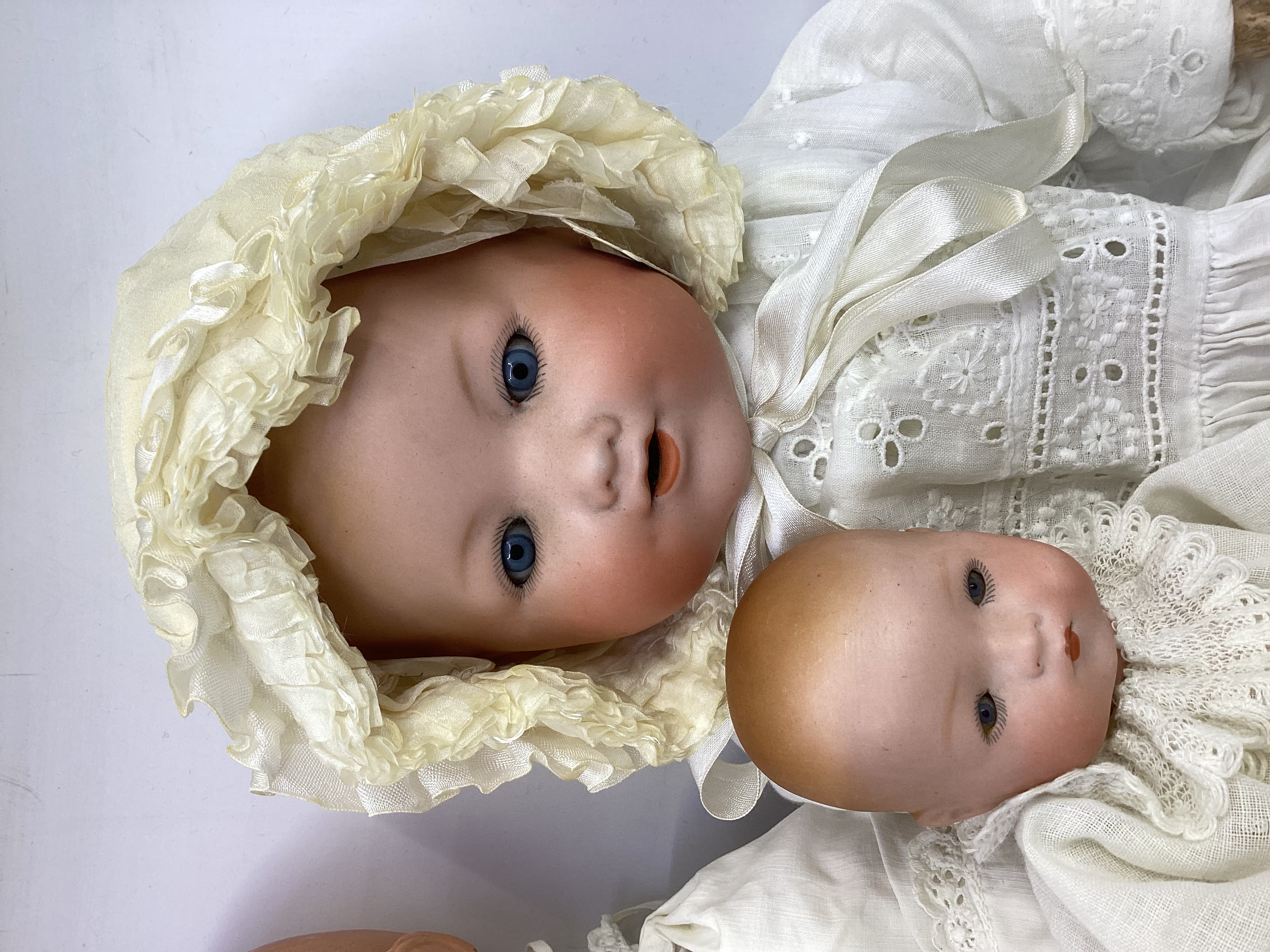 Antique dolls trio to include a dream baby with bisque head  with original shaped stitched baby body - Image 3 of 3