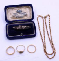 Selection of Gold Jewellery.  To include; Two 22ct Gold Wedding Bands approx. 6.4 grams, an 18ct