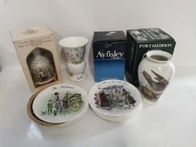 A Portmerion vase together with an Aynsley vase, 8 Wedgwood plates 'Street Sellers' and A full