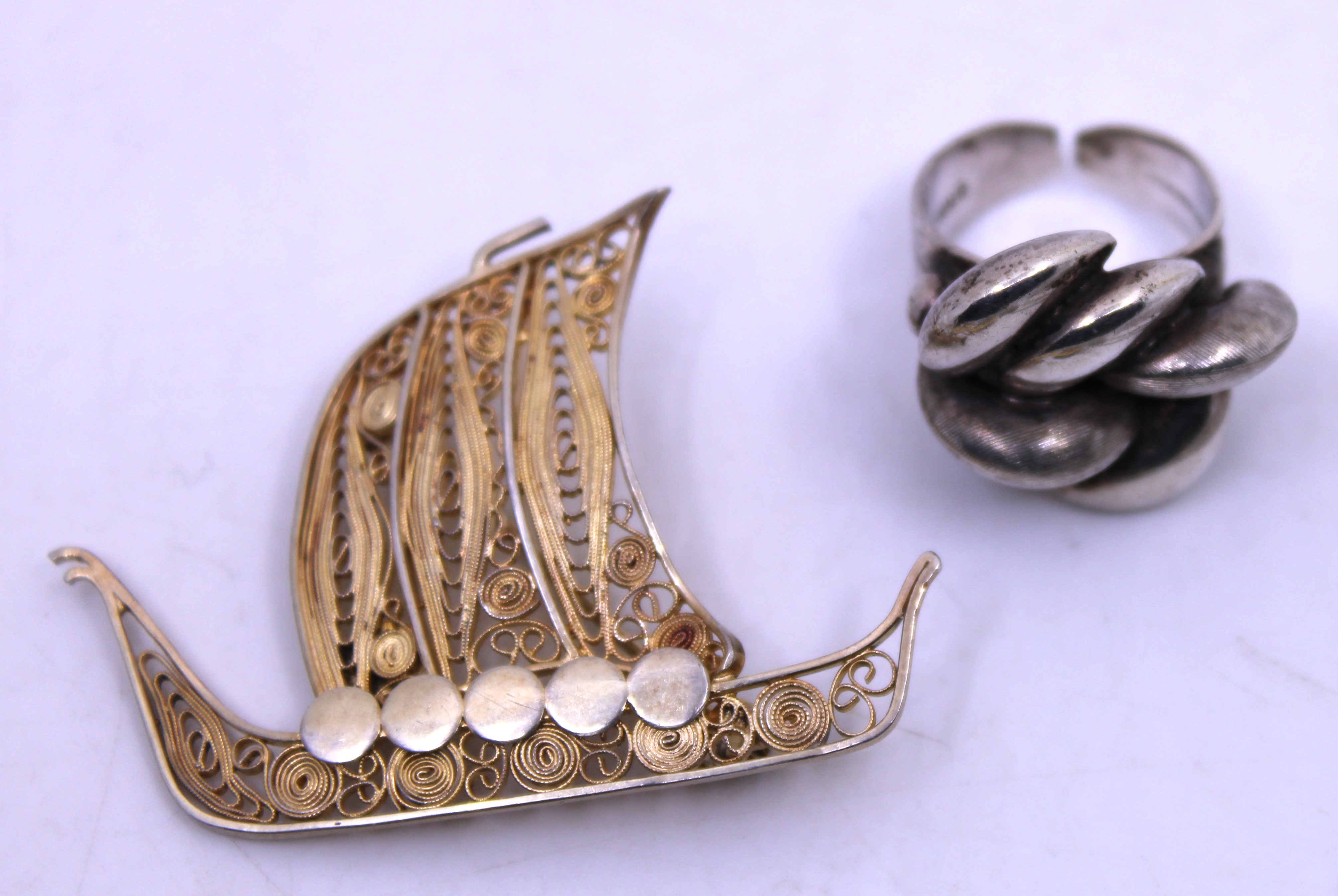 Selection of Silver Jewellery.  To include a L.B Denmark Sterling Silver Ship Brooch, a Sterling - Image 2 of 4