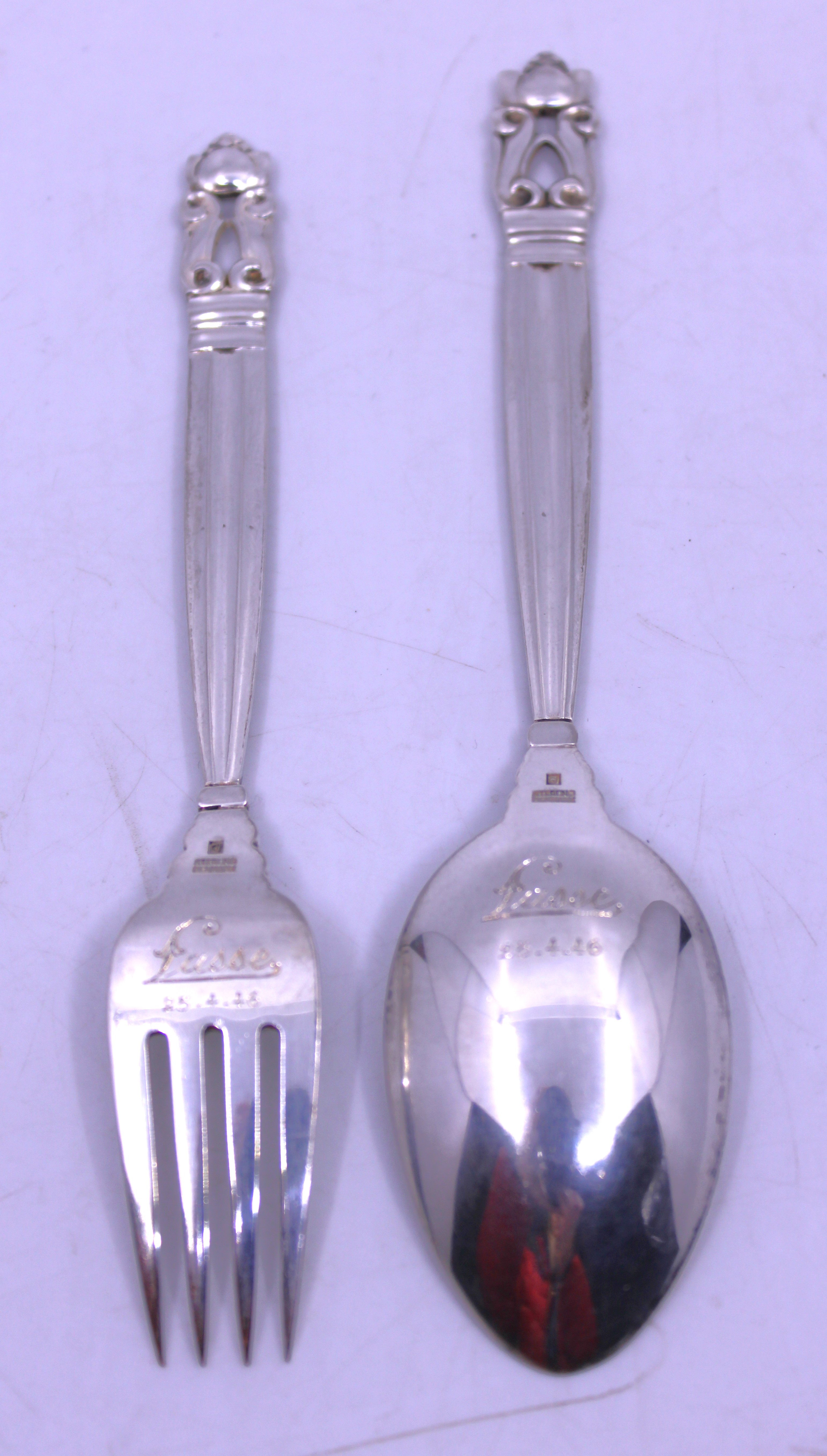 Georg Jensen Sterling Silver Spoon and Fork in the Acorn Pattern.  The Acorn Pattern was one of - Image 2 of 4