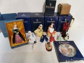 A group of Royal Doulton bone china figures of ladies to include; Autumn Time, Summer Time, Flambe