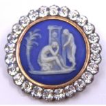 Circa 1780-1790 Georgian Blue Jasperware with white relief, mounted in cut steel Button Brooch.