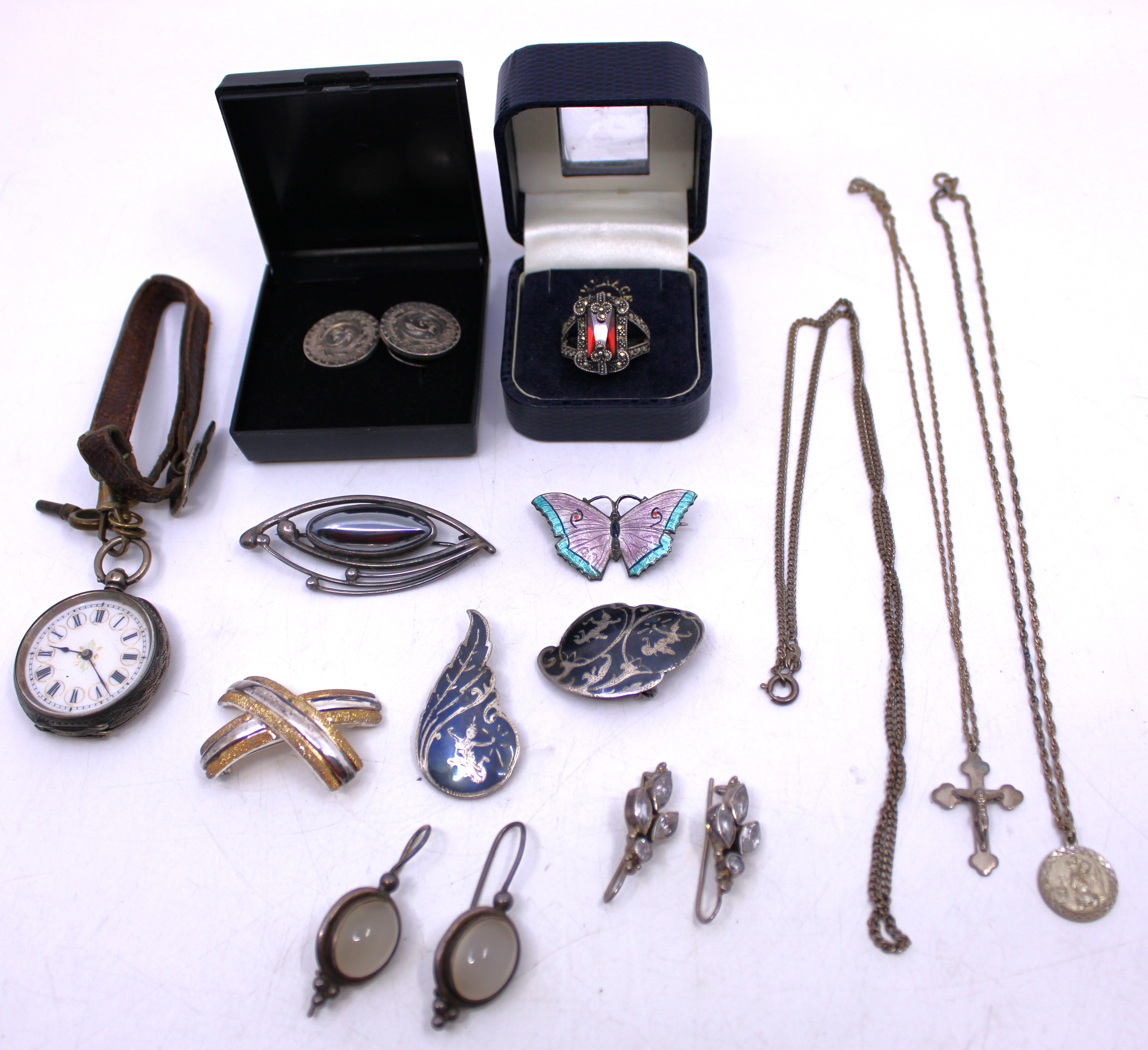 Selection of Sterling Silver Jewellery.  To include Silver Brooches consisting of a Thomas L Mott