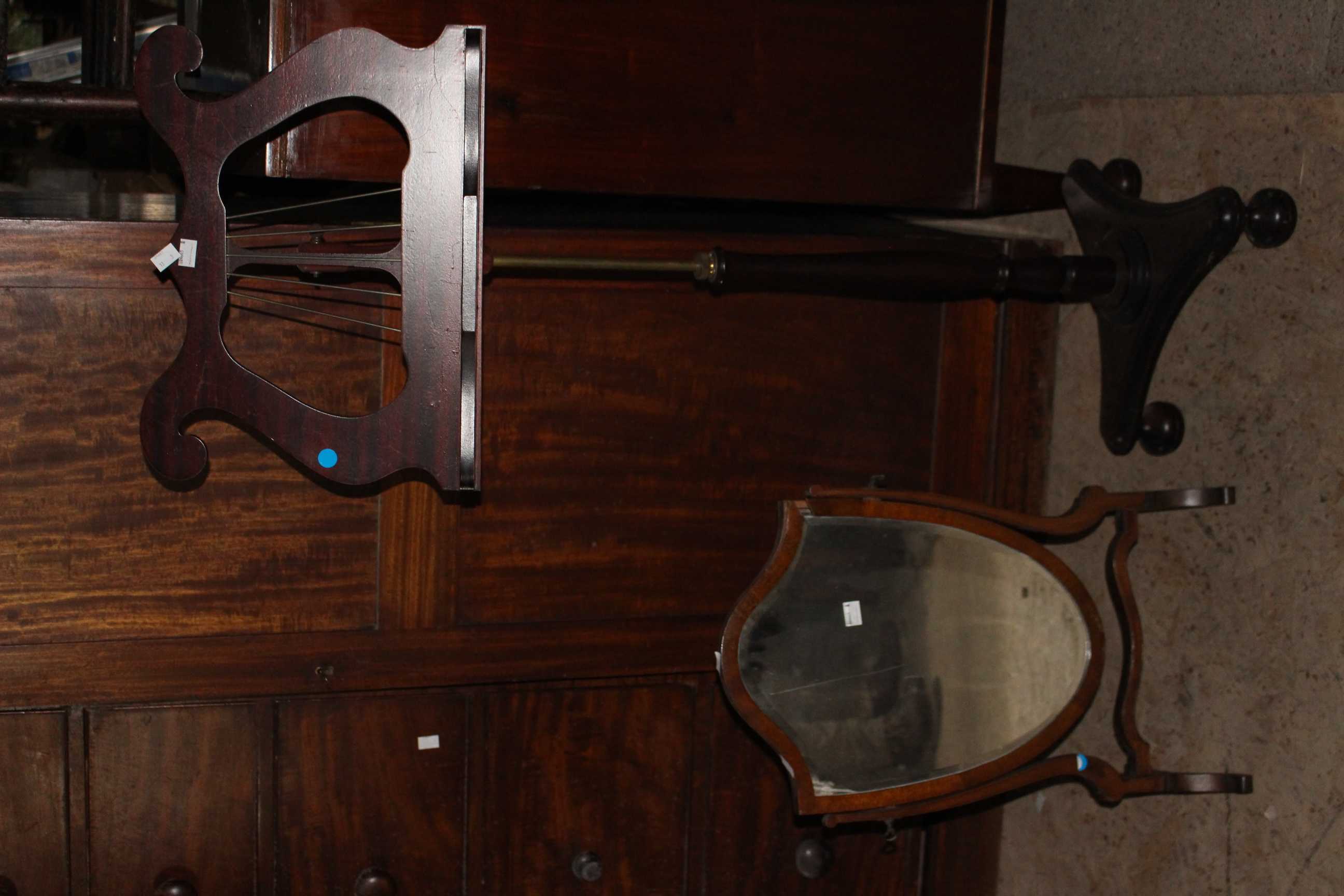 An extending wooden music stand with brass pole, together with a mahogany dressing table mirror - Image 2 of 5