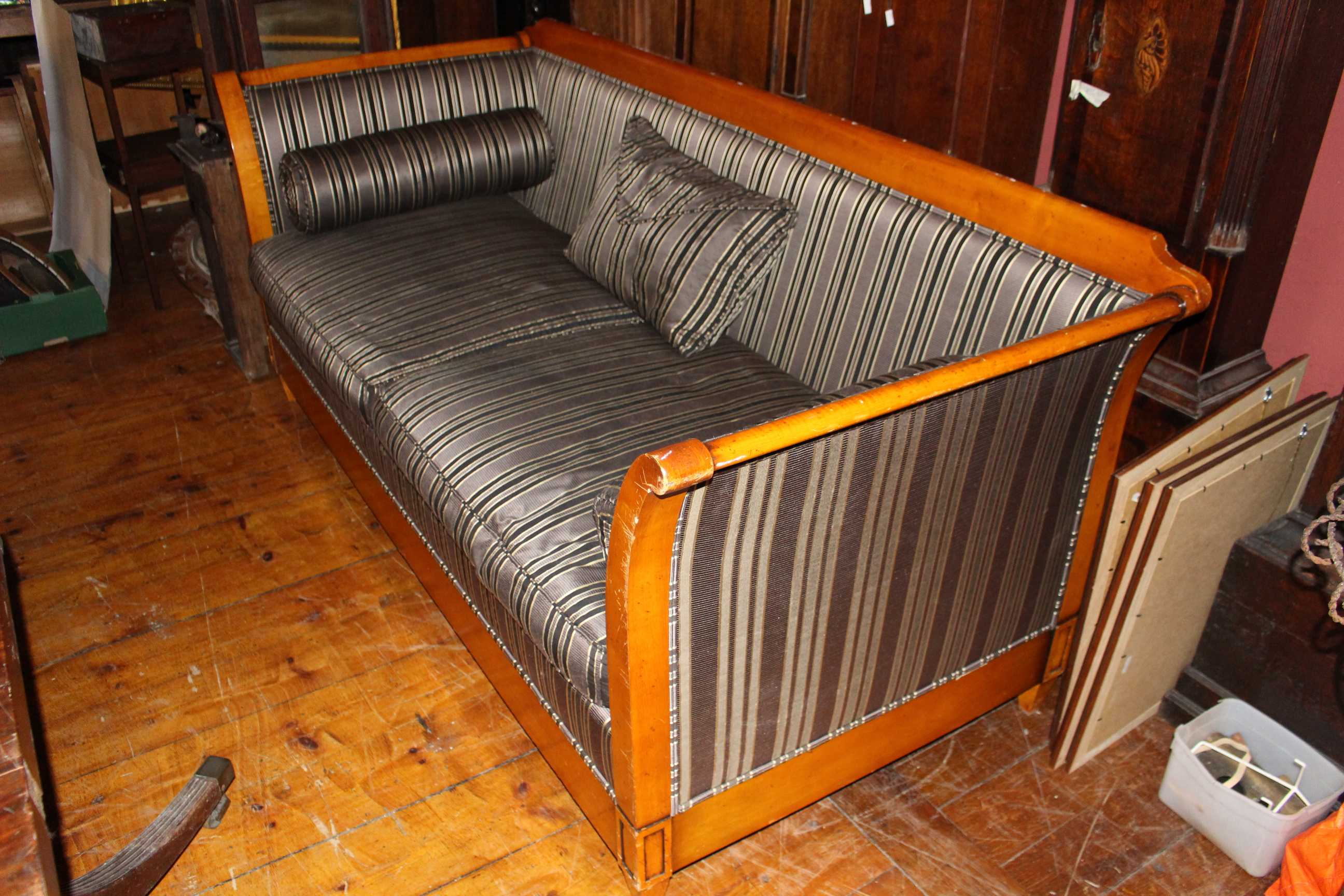 Cherrywood antique style 3 seater wooden framed sofa very good but used condition to include 2 x - Image 2 of 5