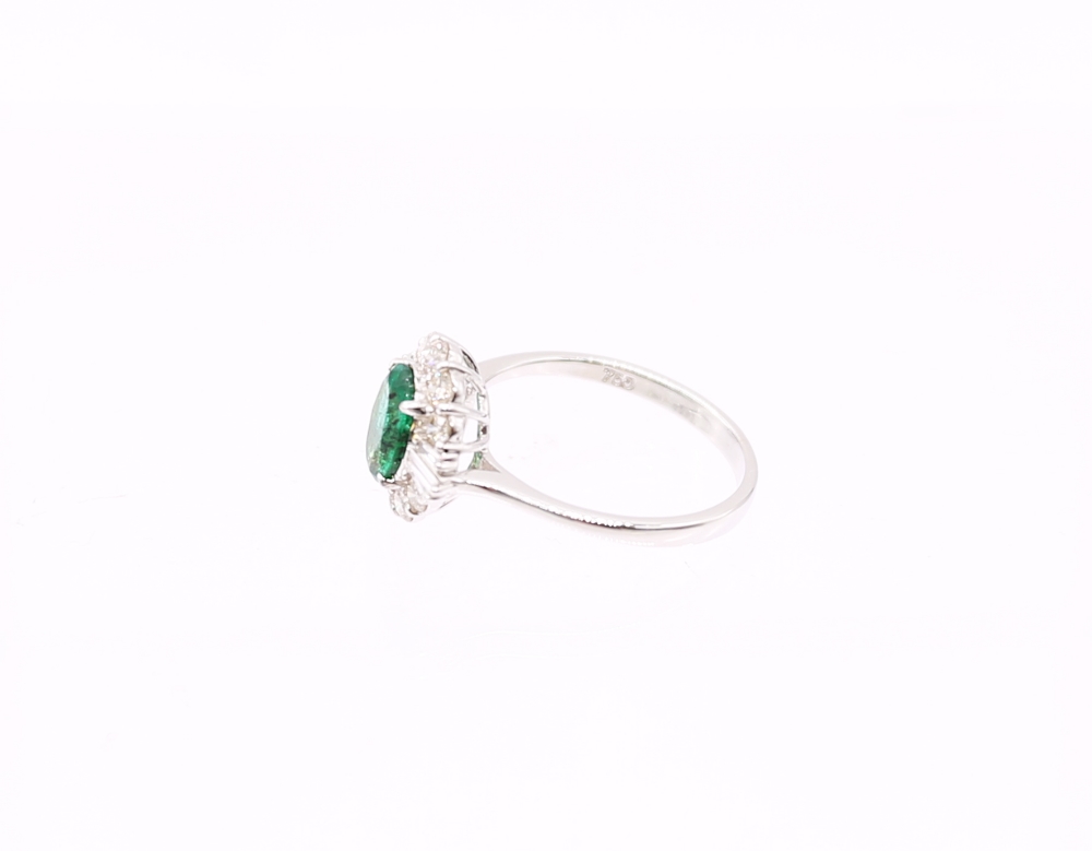 An emerald and diamond 18ct white Art Deco style cluster ring, the central emerald weighing approx - Image 3 of 5