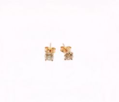 A pair of fancy brown diamond and 18ct rose gold stud earrings, four claw setting, scroll