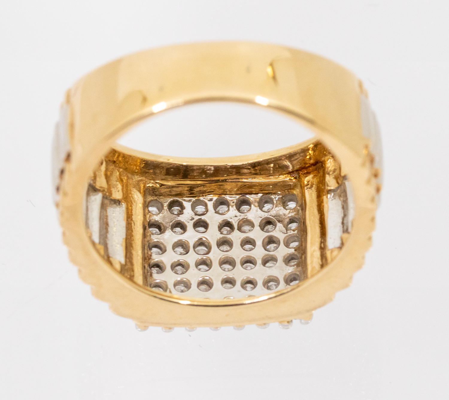 A gents diamond set 9ct gold dress ring, comprising a square white gold mount set with round - Image 4 of 4