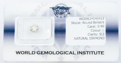 Certificated security sealed unmounted RBC diamond weight approx 0.90ct. assessed clarity SI2,