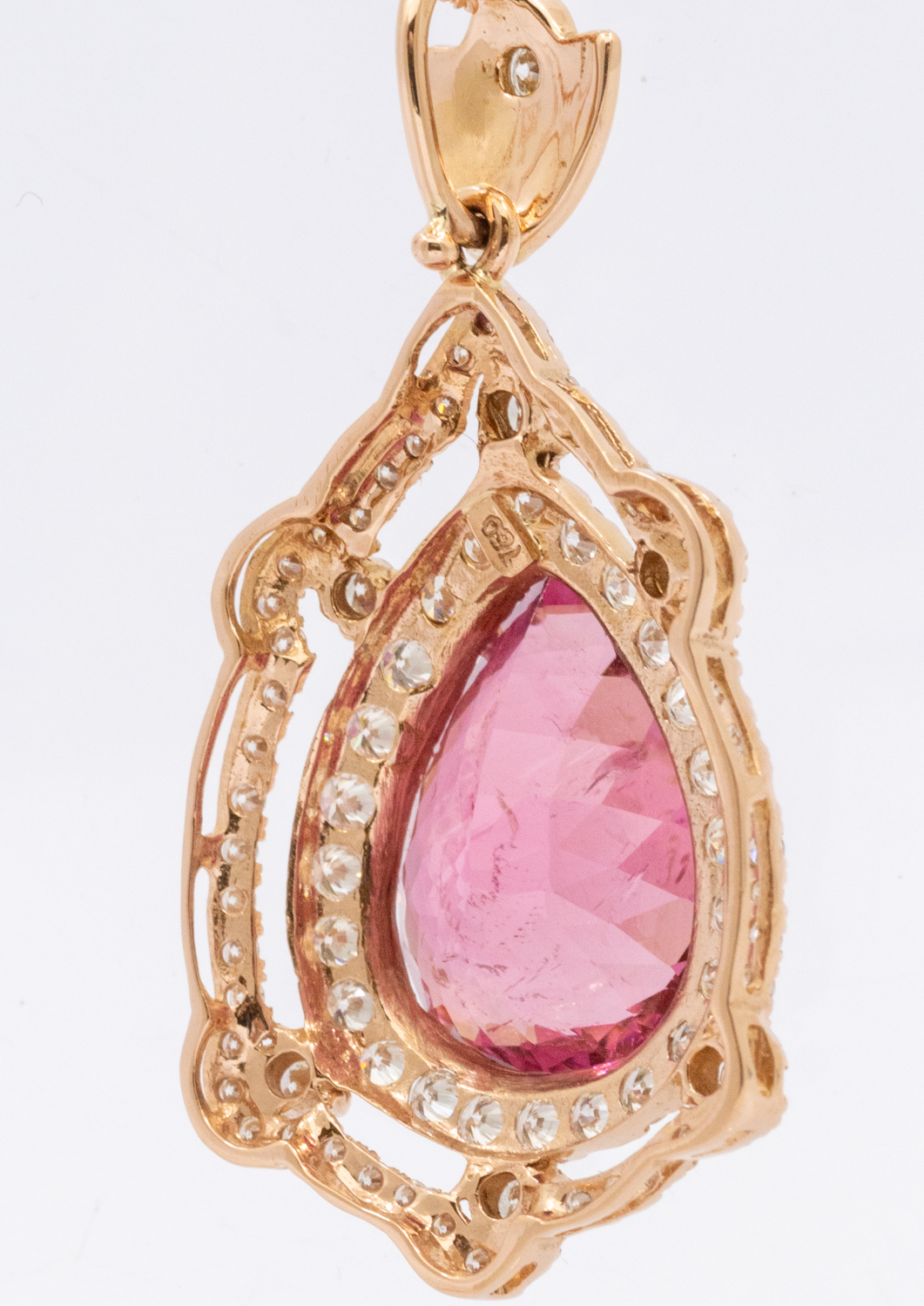 A large tourmaline and diamond 18ct rose gold pendant, comprising a pear-cut pink tourmaline, size - Image 2 of 3