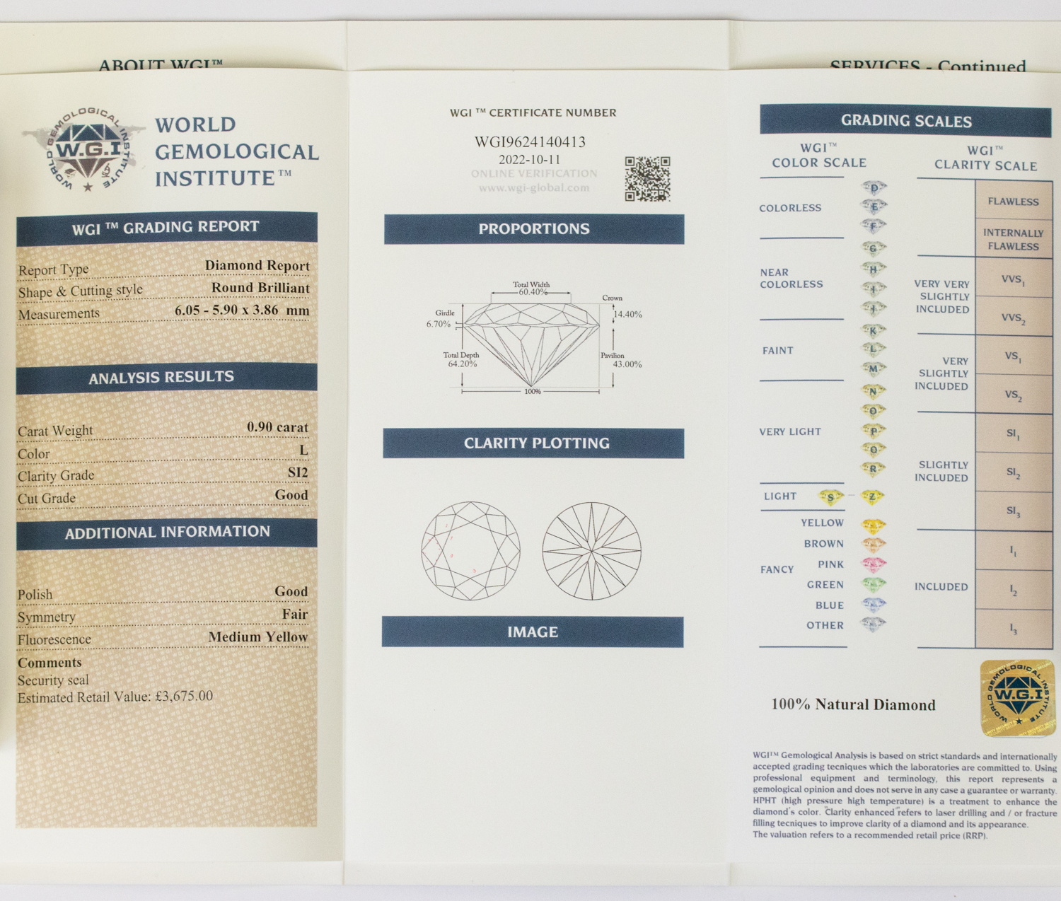 Certificated security sealed unmounted RBC diamond weight approx 0.90ct. assessed clarity SI2, - Image 3 of 3