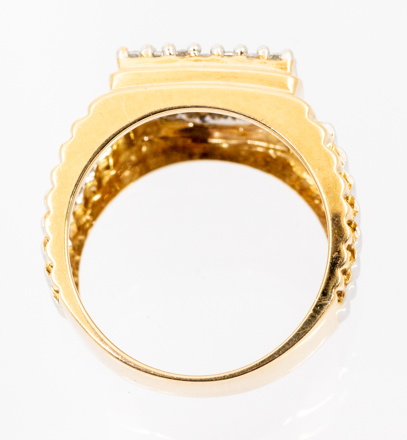 A gents diamond set 9ct gold dress ring, comprising a square white gold mount set with round - Image 3 of 4