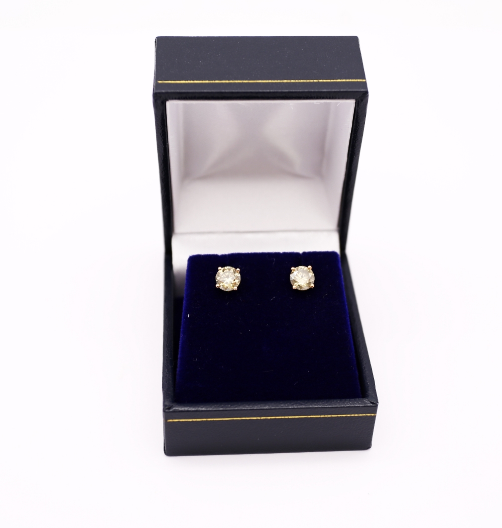 A pair of fancy brown diamond and 18ct rose gold stud earrings, four claw setting, scroll - Image 4 of 6