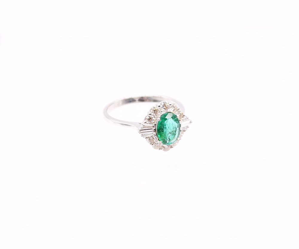 An emerald and diamond 18ct white Art Deco style cluster ring, the central emerald weighing approx - Image 2 of 5