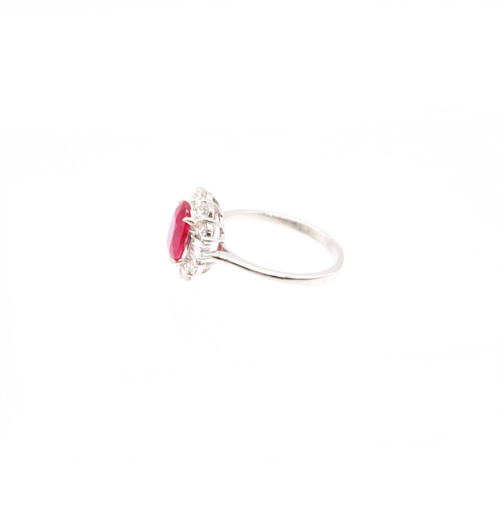 A ruby and diamond 18ct white Art Deco style cluster ring, the central ruby weighing approx 2. - Image 3 of 6