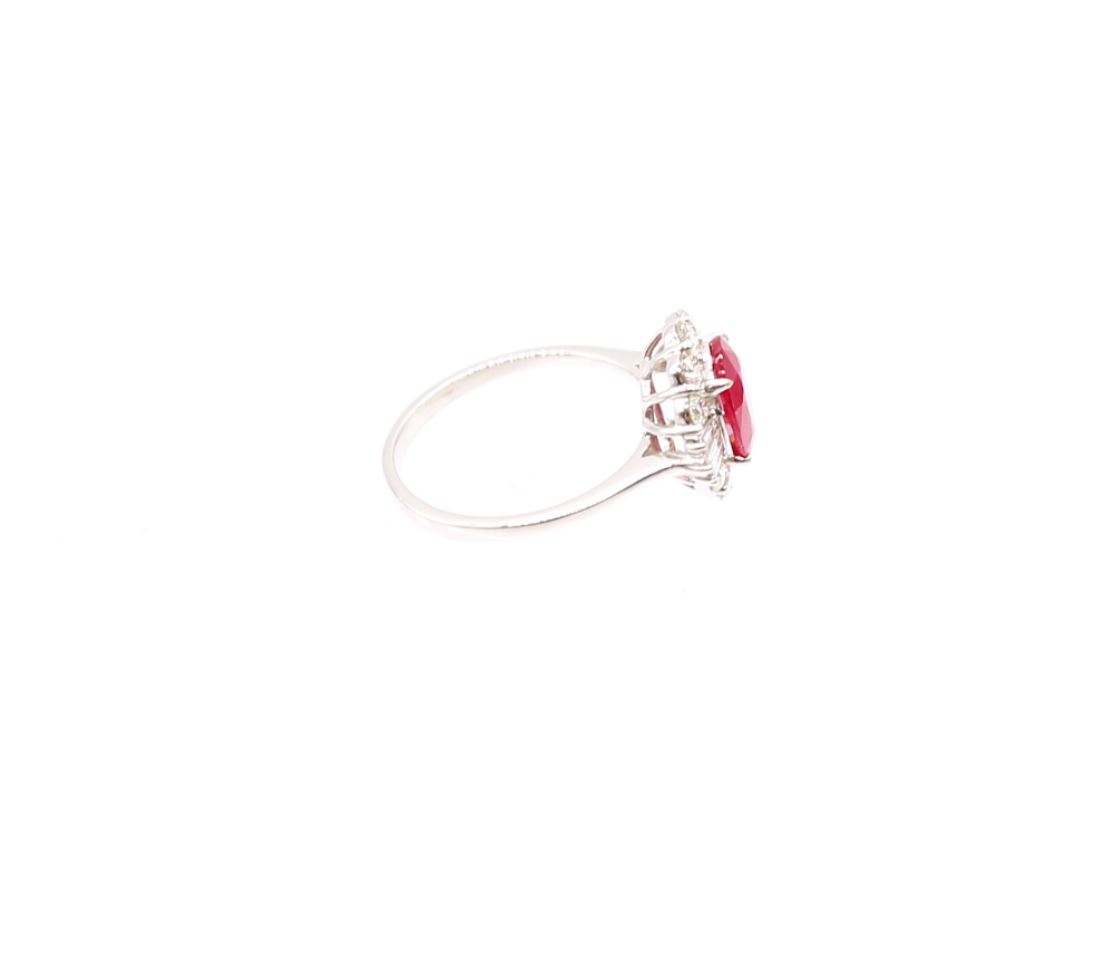 A ruby and diamond 18ct white Art Deco style cluster ring, the central ruby weighing approx 2. - Image 4 of 6