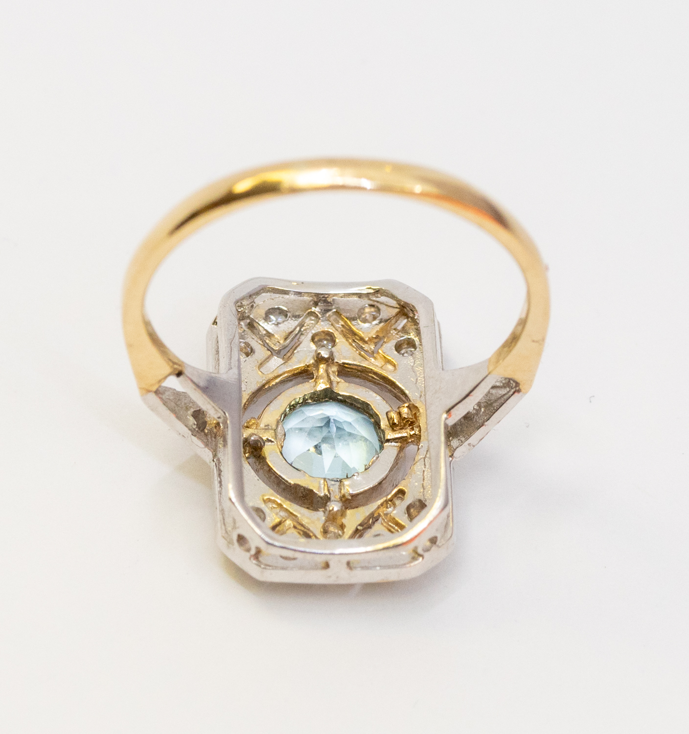 An Art Deco style blue topaz and diamond set 9ct gold panel ring, set with a round mixed blue topaz, - Image 2 of 2