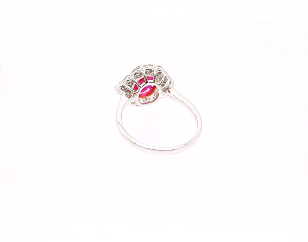 A ruby and diamond 18ct white Art Deco style cluster ring, the central ruby weighing approx 2. - Image 2 of 6