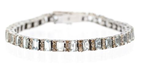 An Art Deco-style aquamarine and diamond set silver bracelet, set with alternate rectangular cut