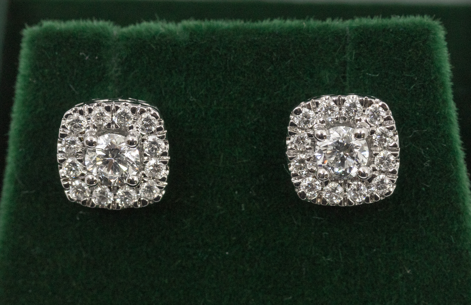 A pair of diamond and 14ct white gold cluster earrings, comprising cushion shaped mount claw set - Image 3 of 3
