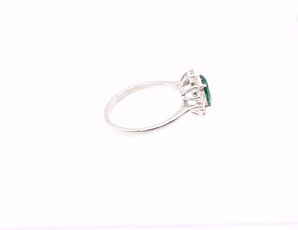 An emerald and diamond 18ct white Art Deco style cluster ring, the central emerald weighing approx - Image 4 of 5