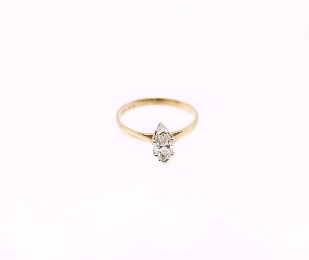 A marquise-cut diamond and 14ct gold solitaire ring, comprising a diamond weighing approx 0.60ct, - Image 2 of 8
