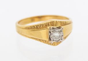 Unmarked Yellow Metal Round Brilliant Cut Diamond ring. Total Diamond Carat Weight is approx. 0.