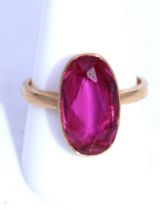 Russian 14ct Gold Oval Brilliant Cut Synthetic Pink Sapphire? ring. The Oval Brilliant Cut Synthetic