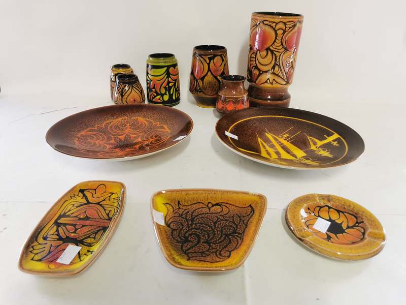 A collection of Poole pottery 'Aegean' to include; 2 chargers each approximately 26cm in diameter, a - Image 2 of 4