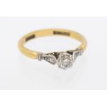 18ct Yellow Gold and Platinum approx. 0.20ct Solitaire Diamond Ring. The Round Brilliant Cut Diamond