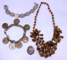 Selection of Silver Jewellery and Costume Jewellery.  To include a Silver Three pence Coin Bracelet,