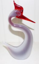 A Murano glass bird shaded grey to red, 24.5cm high