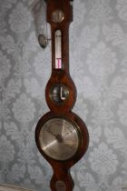 A 19th century rosewood cased wheel barometer with swan neck pediment, 95.5cm high