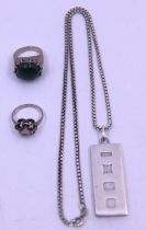 Selection of Sterling Silver Jewellery. To include a Vintage Sterling Silver Ingot and chain and two