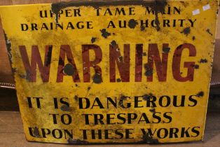 A mid 20th century enamel sign "upper Tame main drainage authority warning. It is dangerous to