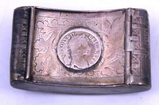 Antique Sterling Silver Snuff Box inset with a Charles II Silver Coin.  The Silver Snuff Box is