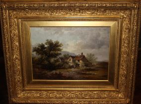 . H foley (Henry Foley flourished 1848- 1874) " Continental  Cottage in a hill Landscape" Oil on