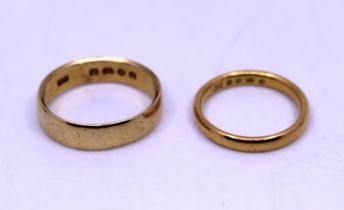 22ct Gold Wedding Band and 18ct Yellow Gold Wedding Band (Slightly misshapen).  The 22ct Gold