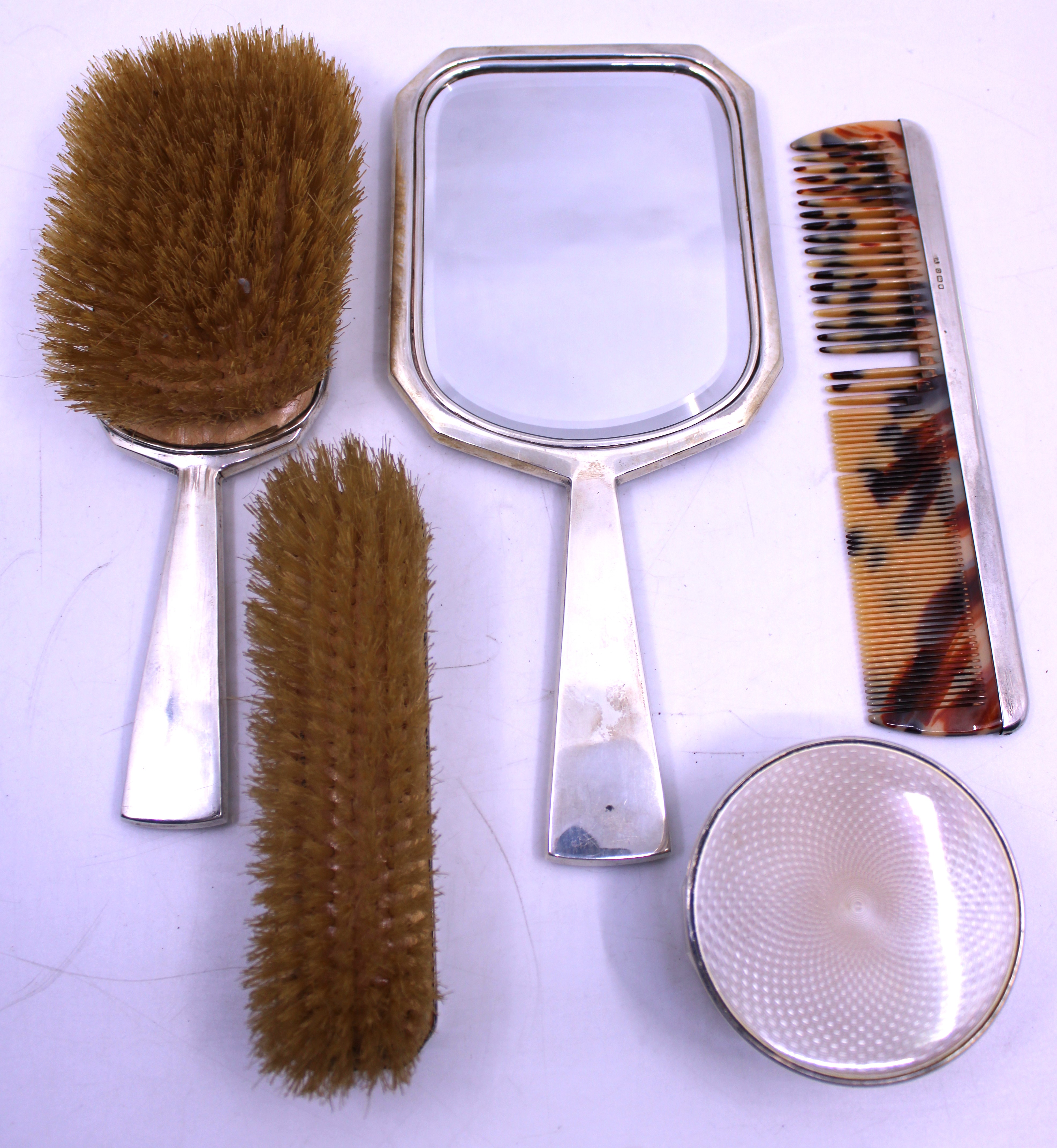 1939 Five Piece Sterling Silver Enamelled Vanity Set.  To include a Hair Brush, a Clothes Brush, a - Image 2 of 3