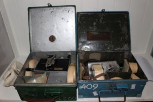 2 x vintage bus/tram/coach conductors ticket machine and tickets both boxed and labeled to denote
