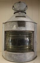 Vintage large kerosine galvanised ship lantern with prismatic lens.