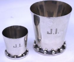 French Beaker Monogrammed JI & matching smaller Beaker. The Beakers are hallmarked with French Assay