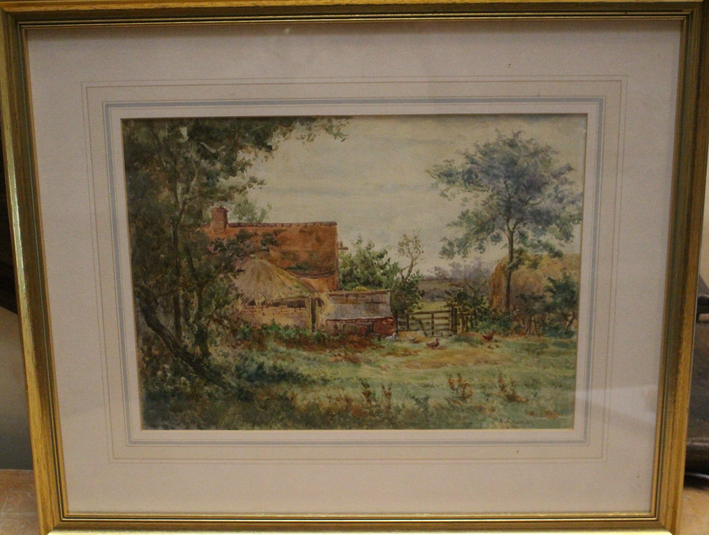 A. Coleman " Landscape with Barn"   Watercolour. Signed lower Right  Gilt framed. Good condition