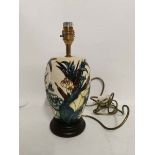 A Moorcroft lamp, Lamia Bullrush pattern, designed by Rachel Bishop. Ovoid Shape. 30cm high to the