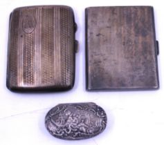 Selection of Silver items.  To include Two Silver Cigarette Cases and a Continental Silver Pill Box.